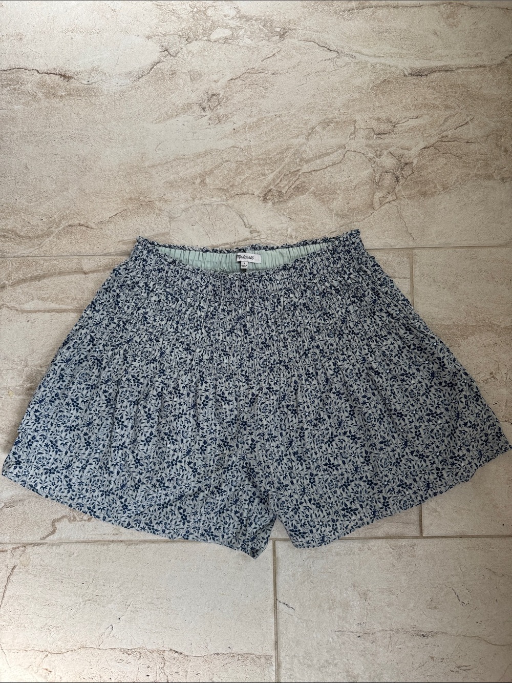Madewell Blue Floral Smocked Waist Skort Shorts